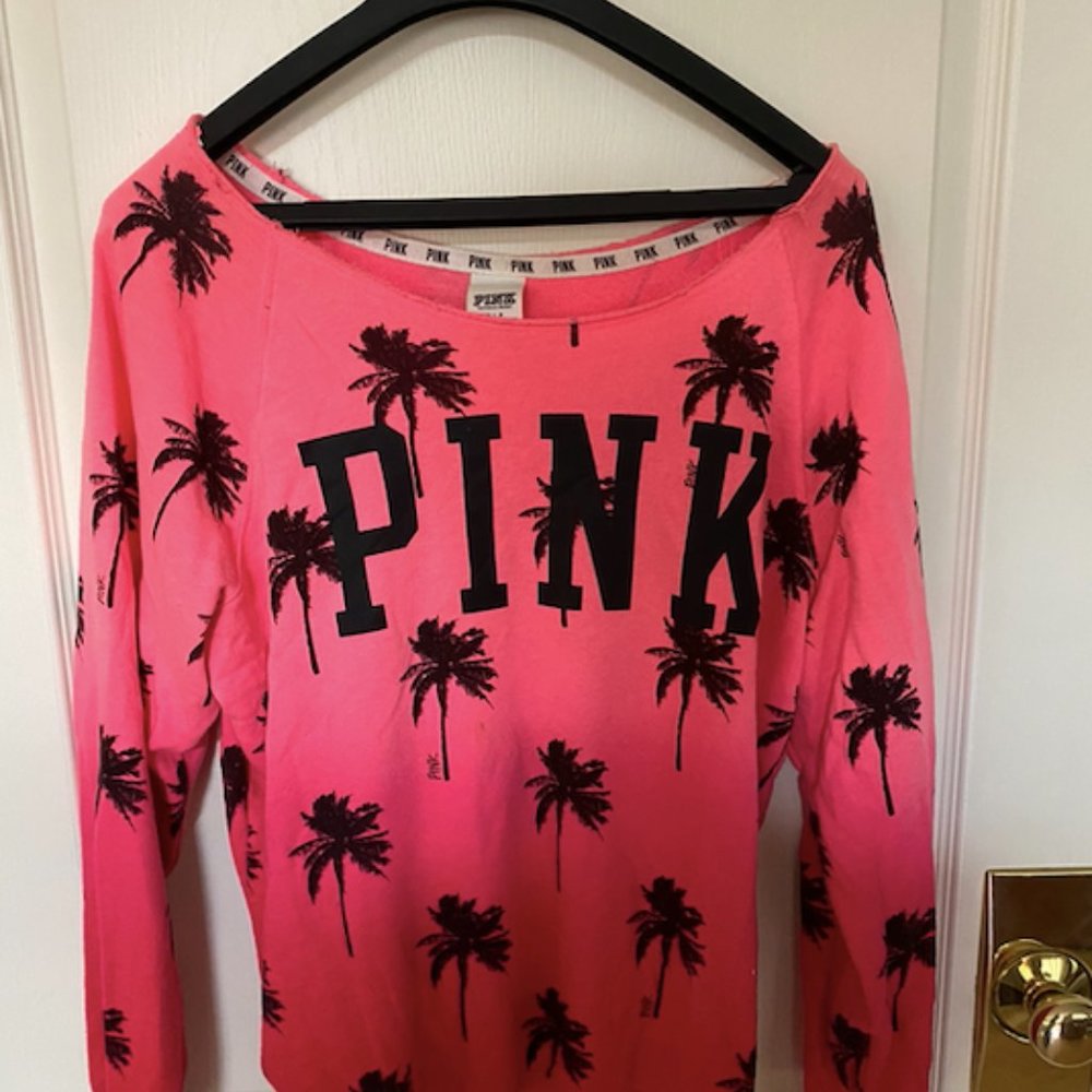 Pink Branded Ombre Pink and Black Crewneck with Palm Trees